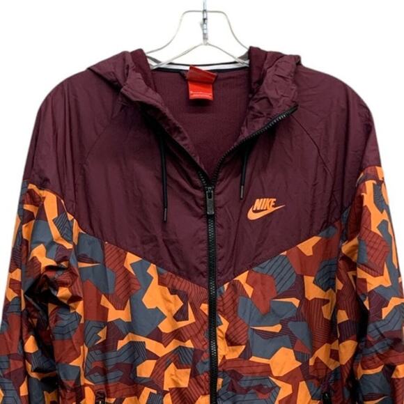 Vintage Nike Full Zip XL Hooded Windbreaker Jacket Geometric Maroon SZ M - Picture 2 of 8